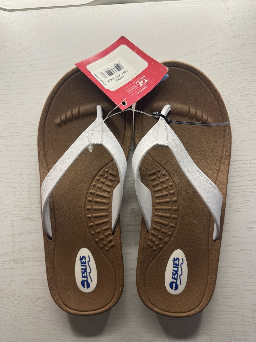 Leslie’s Pool White Strap Brown Footbed Sandals